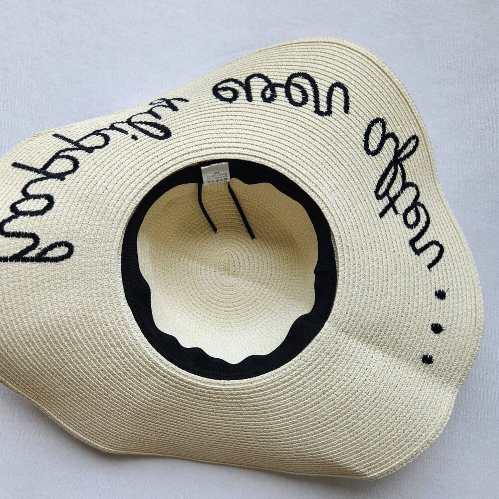 Wide-Brim Straw Sun Hat "Happily Ever After" Adjustable Wedding Honeymoon Bride - Picture 4 of 7